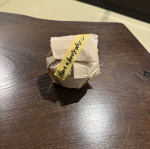 Sweet note on my to-go muffin.😄 at Veg Out in Kyoto