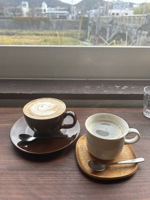 Latte and decaf coffee  #Veganuary at Veg Out in Kyoto