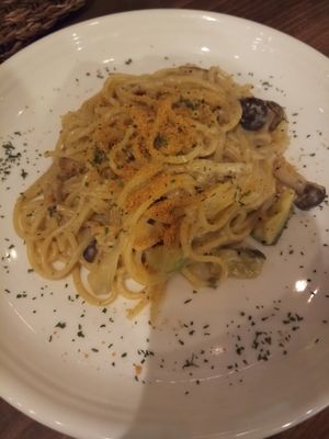 Tofu carbonara at Veg Out in Kyoto