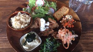 The lunch plate at Veg Out in Kyoto