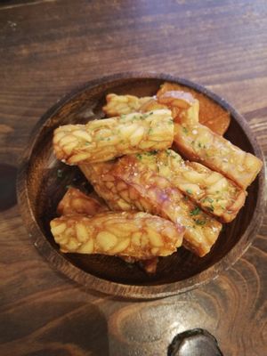 Fried tempeh at Veg Out in Kyoto