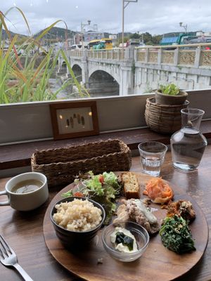 Delicious food with views like this at Veg Out in Kyoto
