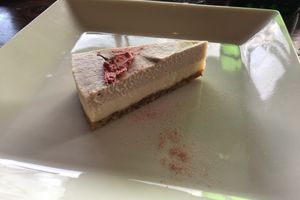 Cheesecake with sakura at Veg Out in Kyoto