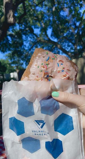 pink sprinkle donut 😍 at Valhalla Bakery in Orlando