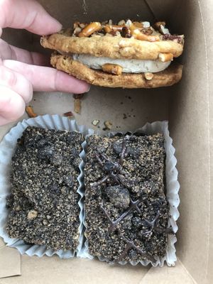2 whipped peanut butter death bars and a peanut butter cookie  sandwich at Valhalla Bakery in Orlando