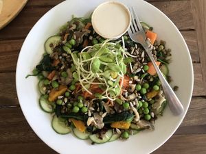 Power bowl on lettuce + rice at VegetaBowl in Koh Tao
