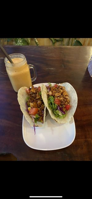 BBQ pulled jackfruit taco and tropical tango shake  at VegetaBowl in Koh Tao
