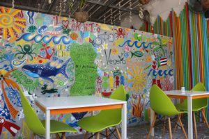 Great fun vibe!  Shady side of the street at VegetaBowl in Koh Tao