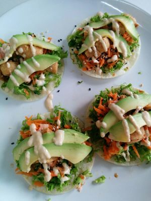 Japanese tacos with added avocado at VegetaBowl in Koh Tao