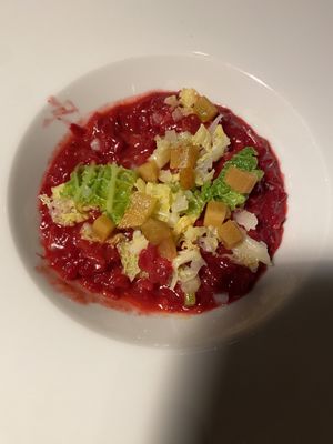 Beetroot Risotto entree (without cheese, is vegan, just ask)  at Margarete in Frankfurt