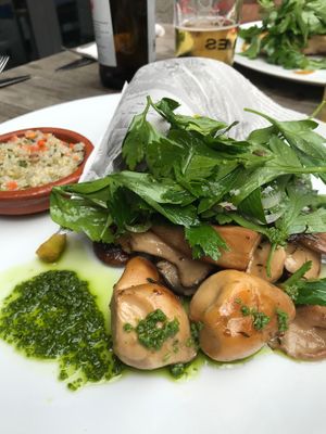 Mushrooms, frites, quinoa salad at Margarete in Frankfurt