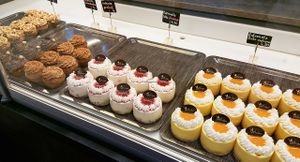 Desserts display at Velicious in Strasbourg