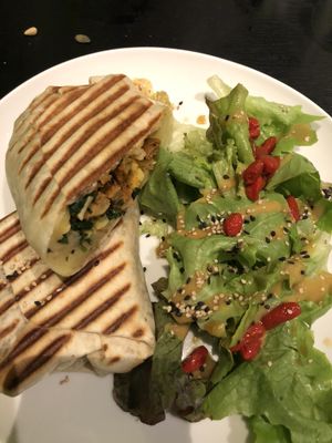 Seasonal wrap comes with salad at Velicious in Strasbourg