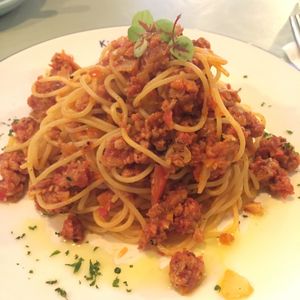 Omnipork spaghetti bolognese  at Green Common Kind Kitchen - Nan Fung Place in Hong Kong Island