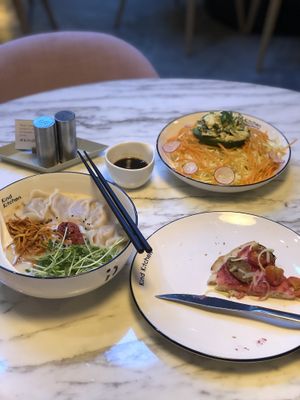 Ramen
Pizza 
Avosalad  at Green Common Kind Kitchen - Nan Fung Place in Hong Kong Island