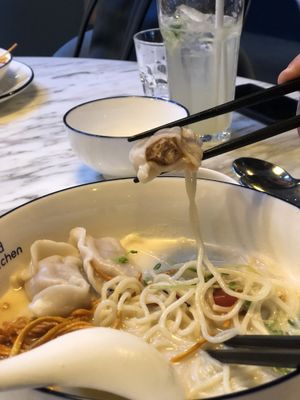 Omnipork dumpling ramen  at Green Common Kind Kitchen - Nan Fung Place in Hong Kong Island