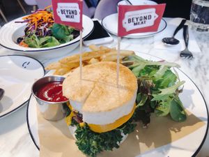 Breakfast sandwich with beyond meat patty at Green Common Kind Kitchen - Nan Fung Place in Hong Kong Island