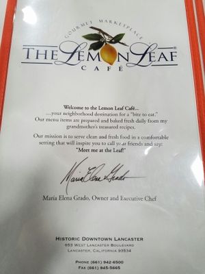menu at The Lemon Leaf Cafe in Lancaster