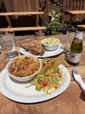 Amazing 100% vegan place! The staff was extremely helpful, patient, the garden patio was so quaint, and the food was DELICIOUS! Chili Mac, village tacos, BLTA and potato salad   at The Tin Thistle Garden Cafe in North Bend