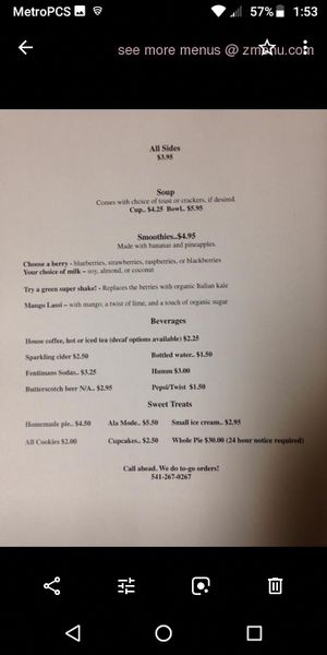 Menu at The Tin Thistle Garden Cafe in North Bend