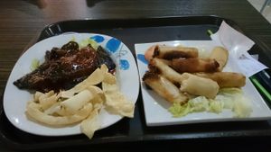 spicy vegetarian fish with spring rolls.  at First World Hotel - Vegie House in Genting Highlands