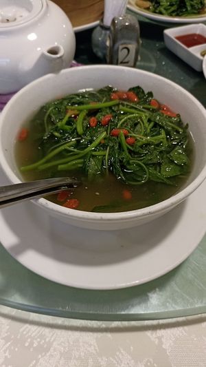 Spinach in soup stock at Supreme Vege 善心缘 - Bras Basah in Central Singapore