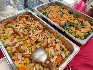 Catering: Yam ring and spinach and mock abalone at Supreme Vege 善心缘 - Bras Basah in Central Singapore