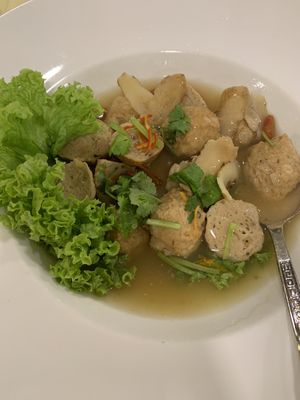 Monkeyhead mockballs in Herbal Broth. Flavorful herbal taste. Spongy and tasty meatball.  at Supreme Vege 善心缘 - Bras Basah in Central Singapore