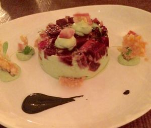 Cold beet, mango & avocado tartar. Menu changes seasonally. at Avant Garden in New York City