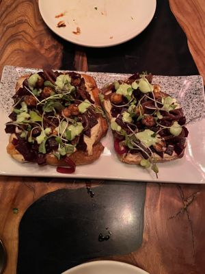 Gluten free toast with beets   at Avant Garden in New York City