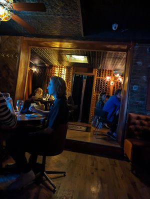 Wine wall in the background at Avant Garden in New York City