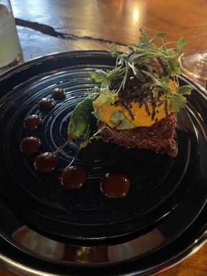 Avocado dish with miso sauce   at Avant Garden in New York City