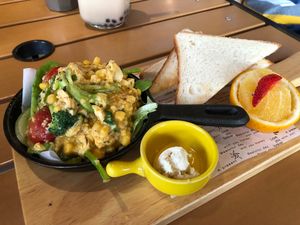 Vegan scramble egg brunch set  at Kaya Kaya Cafe in Taipei
