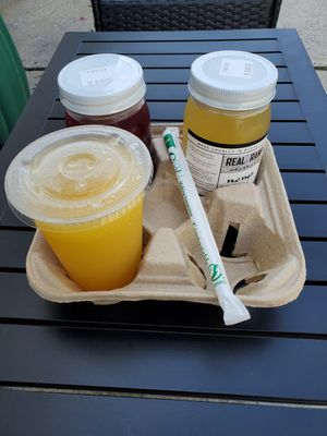 Blueberry ginger, Mint mojito, pineapple jalapeño. The jars are reusable and the other materials are recycled. at Real Raw Organics in Ocean City