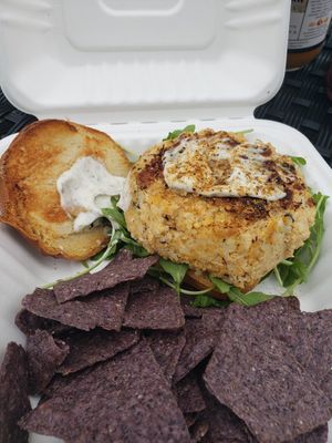 So glad I was here for the vegan crabcake sandwich! Amazing!! at Real Raw Organics in Ocean City