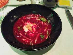 Beetroot soup with soy at Shangri-La Hotel - La Bauhinia in Paris