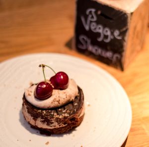 chocolate cake "Forêt noire" style at Vegan Gorilla in Nice