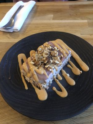 apricot cheesecake, €7, nice but definitely on the more healthy side of desserts, not necessarily “indulgent”  at Vegan Gorilla in Nice