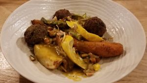 Mushroom balls, coucous (cauliflower?), and veggies at Vegan Gorilla in Nice