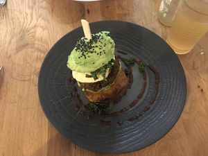 Bean burger with avocado, hummus and sweet potato at Vegan Gorilla in Nice