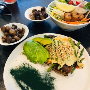 Superfood waffles with added avocado and mushrooms and the Love Bomb  at Serotonin Eatery in Burnley