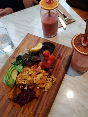 Tofu scramble with banana peel 'bacon' at Serotonin Eatery in Burnley