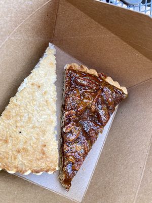 Pecan Pie and Coconut Pie togo yum V GF at Annapurna's World Vegetarian Cafe - UNM in Albuquerque