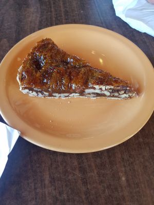 A slice of some pecan pie. Doesn't taste like traditional pecan pie of course, but delicious nonetheless at Annapurna's World Vegetarian Cafe - UNM in Albuquerque