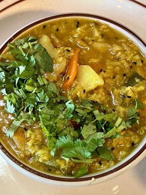 Kitchari topped with cilantro   at Annapurna's World Vegetarian Cafe - UNM in Albuquerque