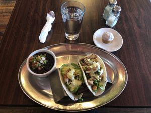 Taco plate with vegan cupcake  at Annapurna's World Vegetarian Cafe - UNM in Albuquerque