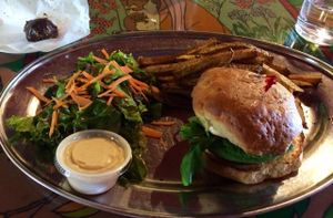 vegan veggie burger-if you like your food lightly seasoned or bland do not get- otherwise enjoy the spices! at Annapurna's World Vegetarian Cafe - UNM in Albuquerque
