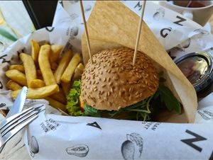 Burger and fries at Mango Vegan Street Food - Powisle in Warsaw