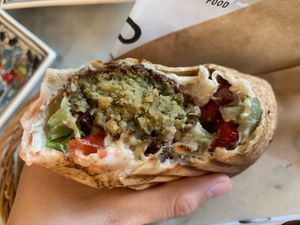Eggplant and falafel pita pocket  at Mango Vegan Street Food - Powisle in Warsaw