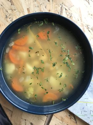 Chickpea soup. Doesn’t look much, but it’s delicious! at Mango Vegan Street Food - Powisle in Warsaw